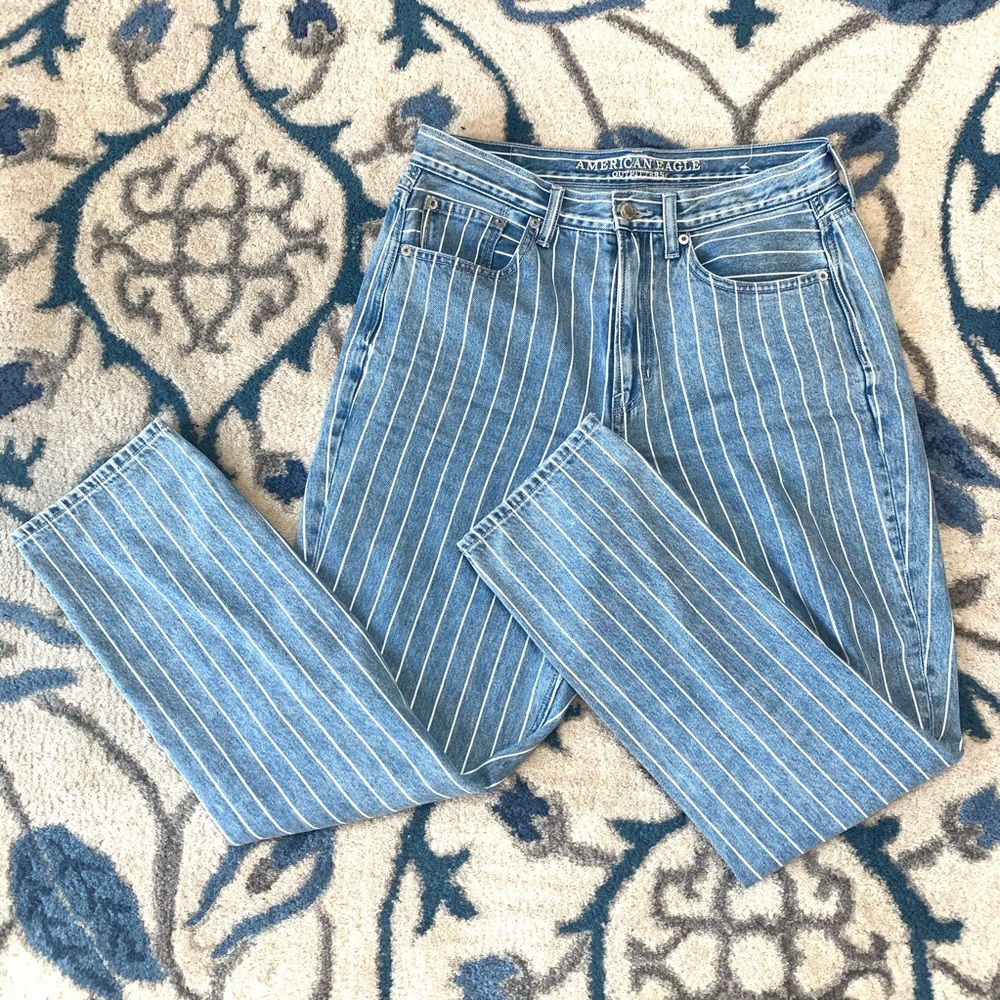 AE striped high waist ankle mom jean